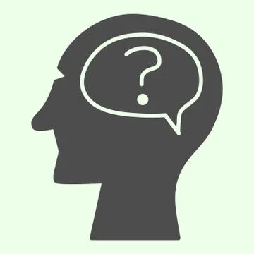 Idea solid icon. Human head with idea question mark glyph style pictogram on Stockillustratie