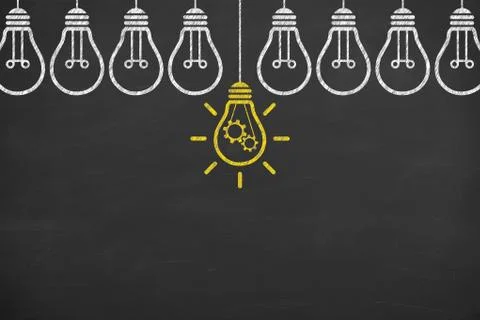 Idea solution concepts with light bulbs on a blackboard background Stock Illustration