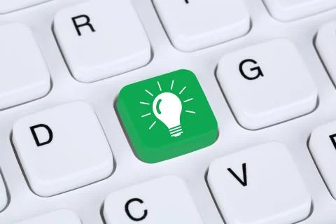 Idea solution light bulb success successful concept on computer Stock Photos