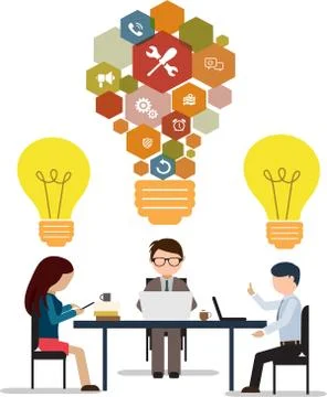 Idea strategy  team table discussing office group   meeting illustration Stockillustratie