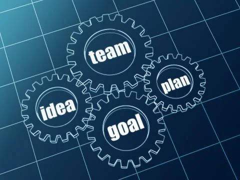 Idea, team, plan, goal in blue gearwheels Stock Illustration