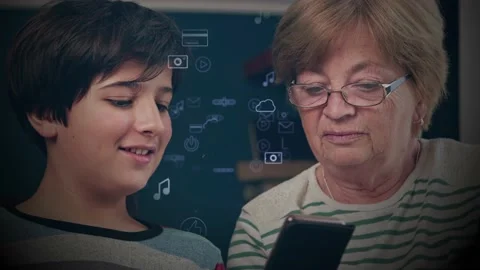 The idea of technology and remote access to social achievements within a family Stock Footage 170055065