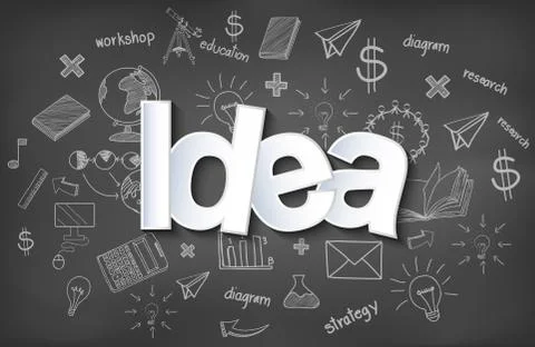Idea text icon with multiple. creativity. drawing on blackboard background. I Stock Illustration