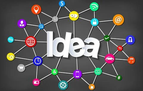 Idea text icon with multiple. creativity. drawing on blackboard background. I Illustrazione stock