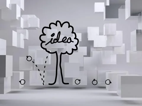 Idea tree on grey background with cubes Stock Illustration