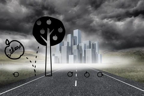 Idea tree over cityscape on street Ilustração Stock