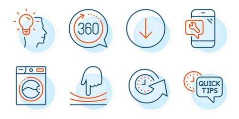 Idea, Update time and 360 degrees icons set. Quick tips, Scroll down and Elastic Stock Illustration