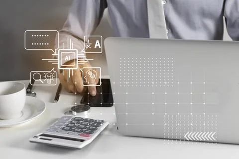 The idea of using AI to translate and learn languages and voice or text com.. Stock Photos