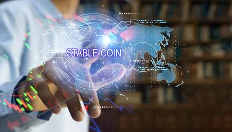 The idea of ??using stablecoins in the financial system Stock Photos