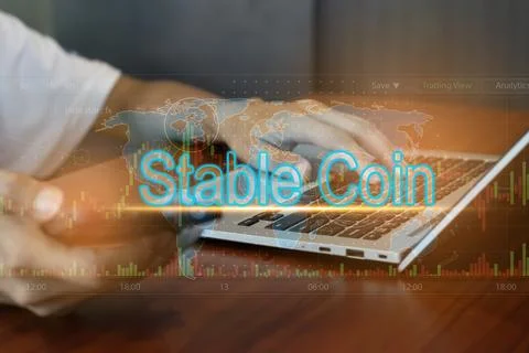 The idea of ??using stablecoins in the financial system. Stock Photos