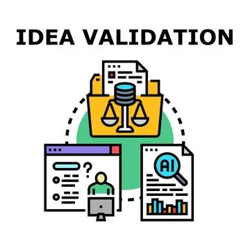 Idea validation process analyzing data and feedback Illustrazione stock