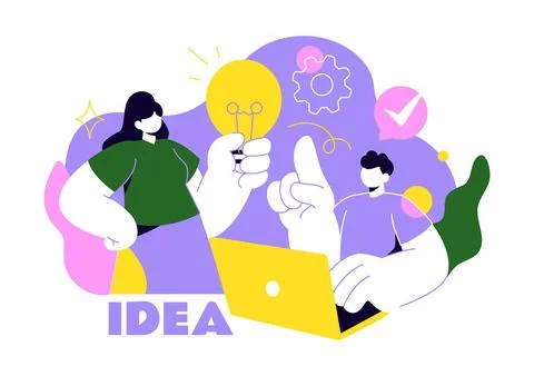 Idea Vector Illustration Featuring Creative Teamwork, Innovative Thinking, .. Иллюстрация