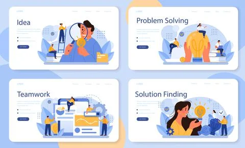 Idea web banner or landing page set. Creative innovation or business solution Stock Illustration
