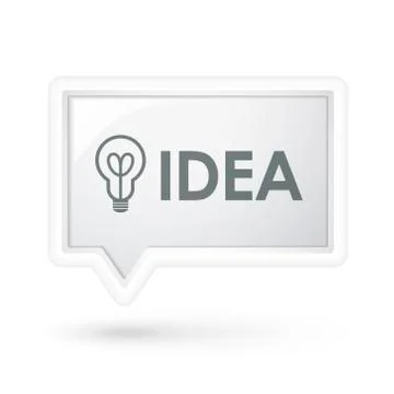 Idea word with bulb icon over speech bubble Illustrazione stock