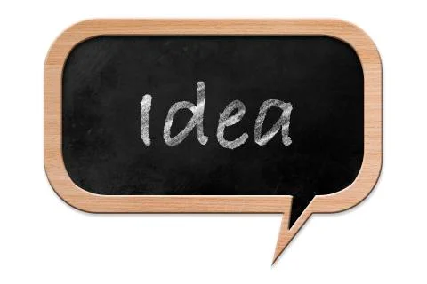 Idea written on speech bubble shaped blackboard Illustrazione stock