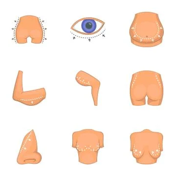 Ideal body shape icons set, cartoon style Illustration