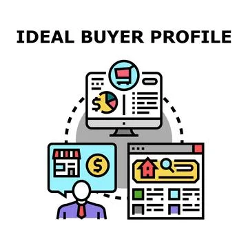 Ideal buyer profile analyzing customer data for marketing Ilustración de archivo