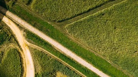 Ideal flat fields. Green and lines. Road Stock Photos