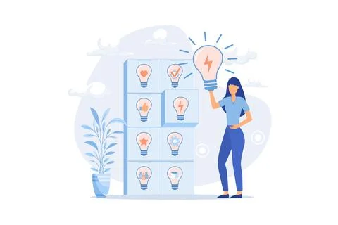 Ideas and best option selection concept. Innovative brainstorming and findi.. Illustrazione stock