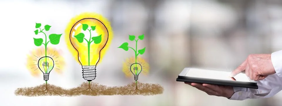 Ideas concept with man using a tablet Stock-Fotos