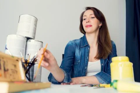 Ideas creative cccupation design studio painting startup concept. Woman worki Stock Photos