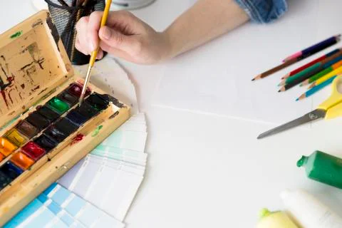 Ideas creative cccupation design studio painting startup concept. Woman worki Stock Photos