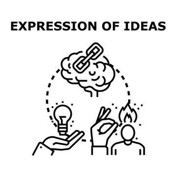 Ideas expression process connecting thought, creativity, and communication Stock Illustration