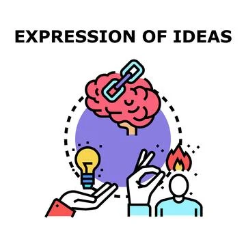 Ideas expression process connecting thought, creativity, and communication Stock Illustration