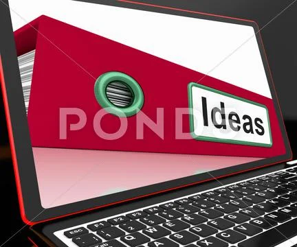 Ideas file on laptop showing concepts Stock Illustration