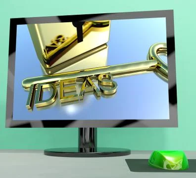 Ideas key on computer screen showing creativity 스톡 일러스트