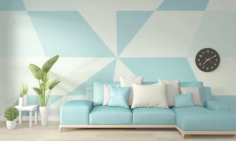Ideas of light blue and white living room Geometric Wall Art Paint Design col Stock Illustration