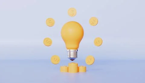 Ideas light bulb and stack money coin saving, Brainstorming Development Stock Illustration