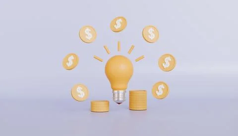 Ideas light bulb and stack money coin money saving concept Stock Illustration