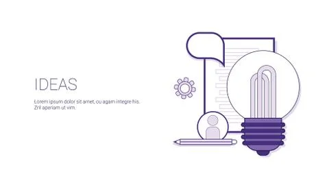 Ideas Lightbulb Creative Development Concept Banner With Copy Space Thin Line Illustrazione stock