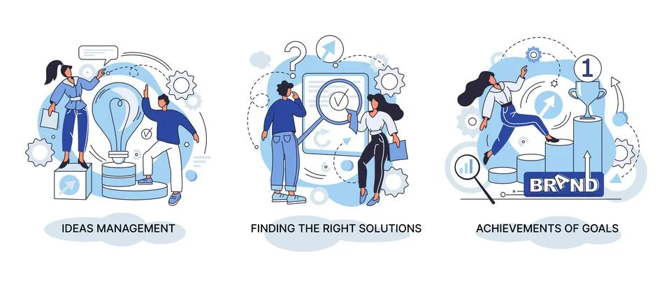 Ideas managment. Fast solution as successful effective problem overcome person Stock Illustration