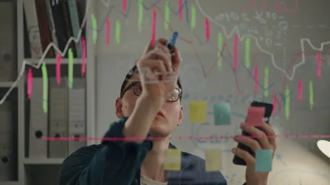 Ideas Medium business owners diligently evaluate business risks by studying Stock Footage 245431702