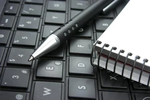 Ideas, notebook, computer, pen Stock Photos