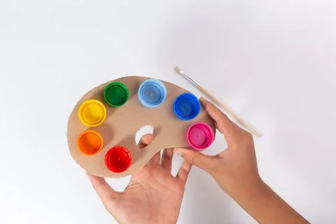 Ideas for the recycling caps, tutorial, quick pallet for painting or kids 写真素材