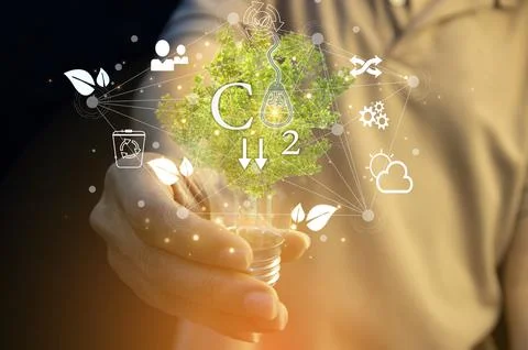 Ideas for reducing carbon dioxide emissions Turn to clean energy for a gree.. Foto stock