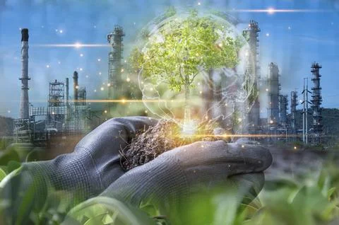 Ideas for reducing CO2 emissions, turning to clean energy for a green world.. Stock Photos