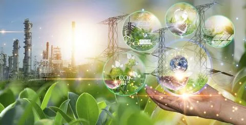 Ideas for reducing CO2 emissions, turning to clean energy for a green world.. Stock Photos