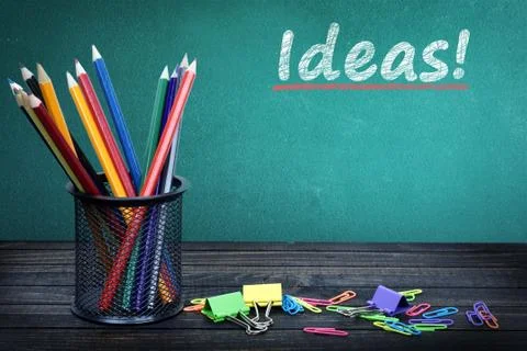 Ideas text on green board Stock Photos