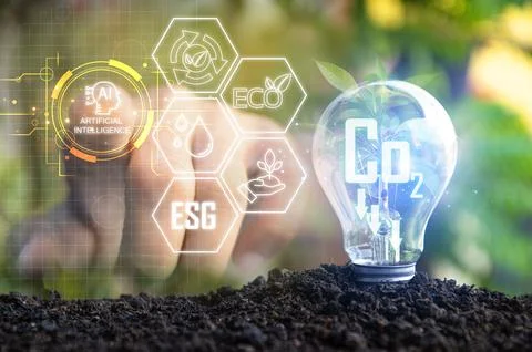 Ideas for using AI systems to help control pollution in a green world, ESG,.. Stock Photos