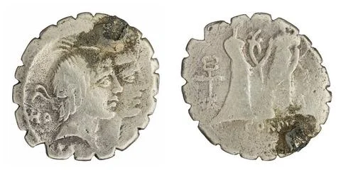 ï»¿denarius (serratus). Fufius Calenus, Q. (fl. 70 a.C. ; 47 a.C.), moneta Stock Photos