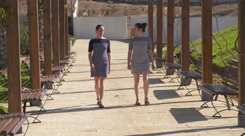 Identical twins walking in a park Video stock 58610165