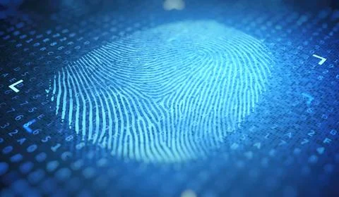 Identification and security concept. Digital fingerprint. 3D rendered illustr 스톡 일러스트