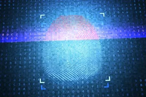 Identification and security concept. Scanning digital fingerprint. 3D rendere Stock Illustration