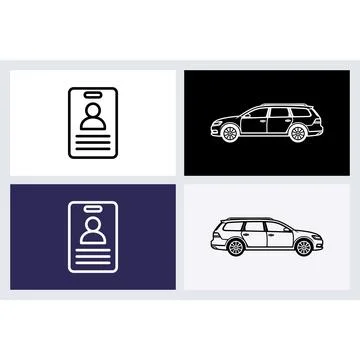 Identification badge and station wagon car line icons Stock Illustration