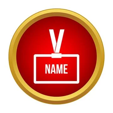 Identification badge icon showing name tag on red background Stock Illustration