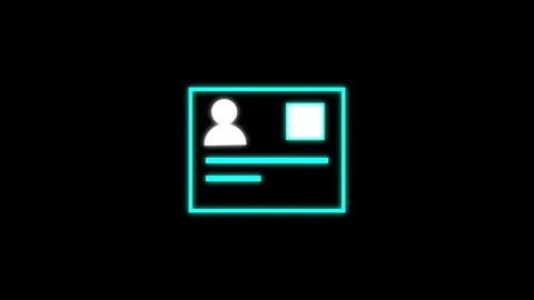Identification card icon animation with glowing turquoise neon frame on bla.. 스톡 동영상 334989215